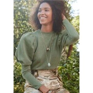 Stella & Dot green puff sleeve pullover sweatshirt with elongated cuffs size M